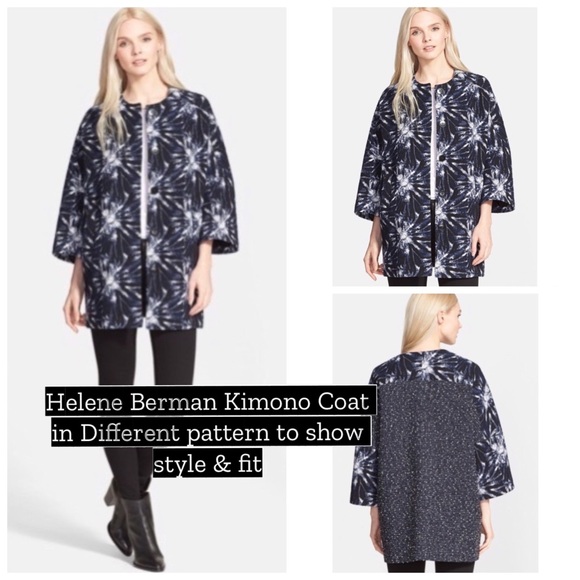 HELENE BERMAN LONDON 🍁 WOOL BLEND KIMONO COAT NAVY & WHITE LARGE CHECK - Picture 5 of 15